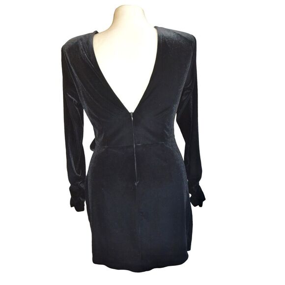 Zara Black Velvet Mini Dress M Long Sleeve Ruched Party Elegant Retro Chic 90s - Picture 4 of 9